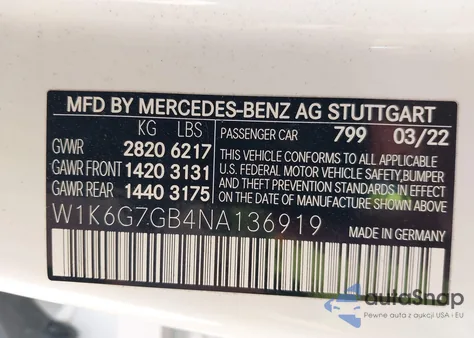 2022 Mercedes-Benz S 580 4Matic z USA, uszkodzony, nr VIN W1K6G7GB4NA136919